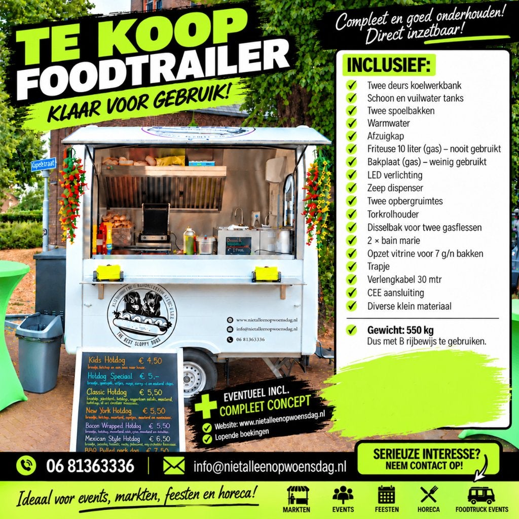 Foodtrailer, klaar voor gebruik, Ophalen, Multiwagon, Info@multiwagon.con, Keizer weg Holten