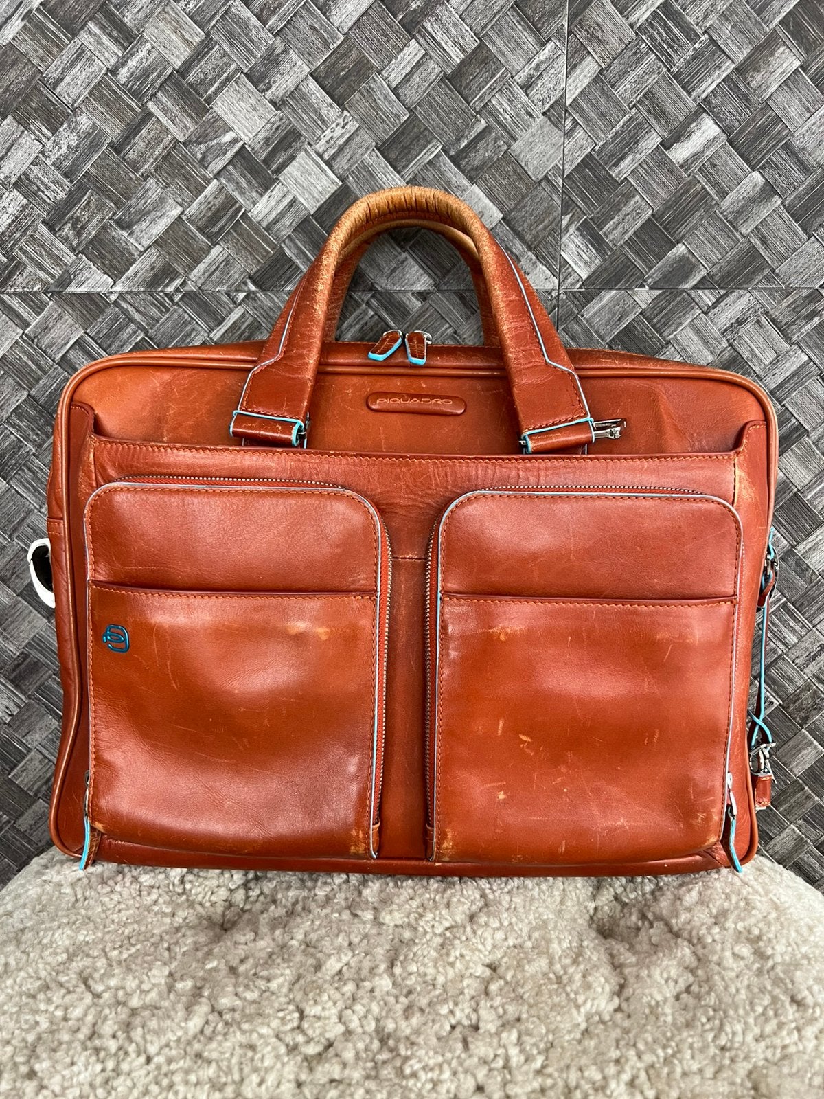 Piquadro werktas (cognac, leer), Bruin, 15 inch, Aktetas, Ophalen of Verzenden