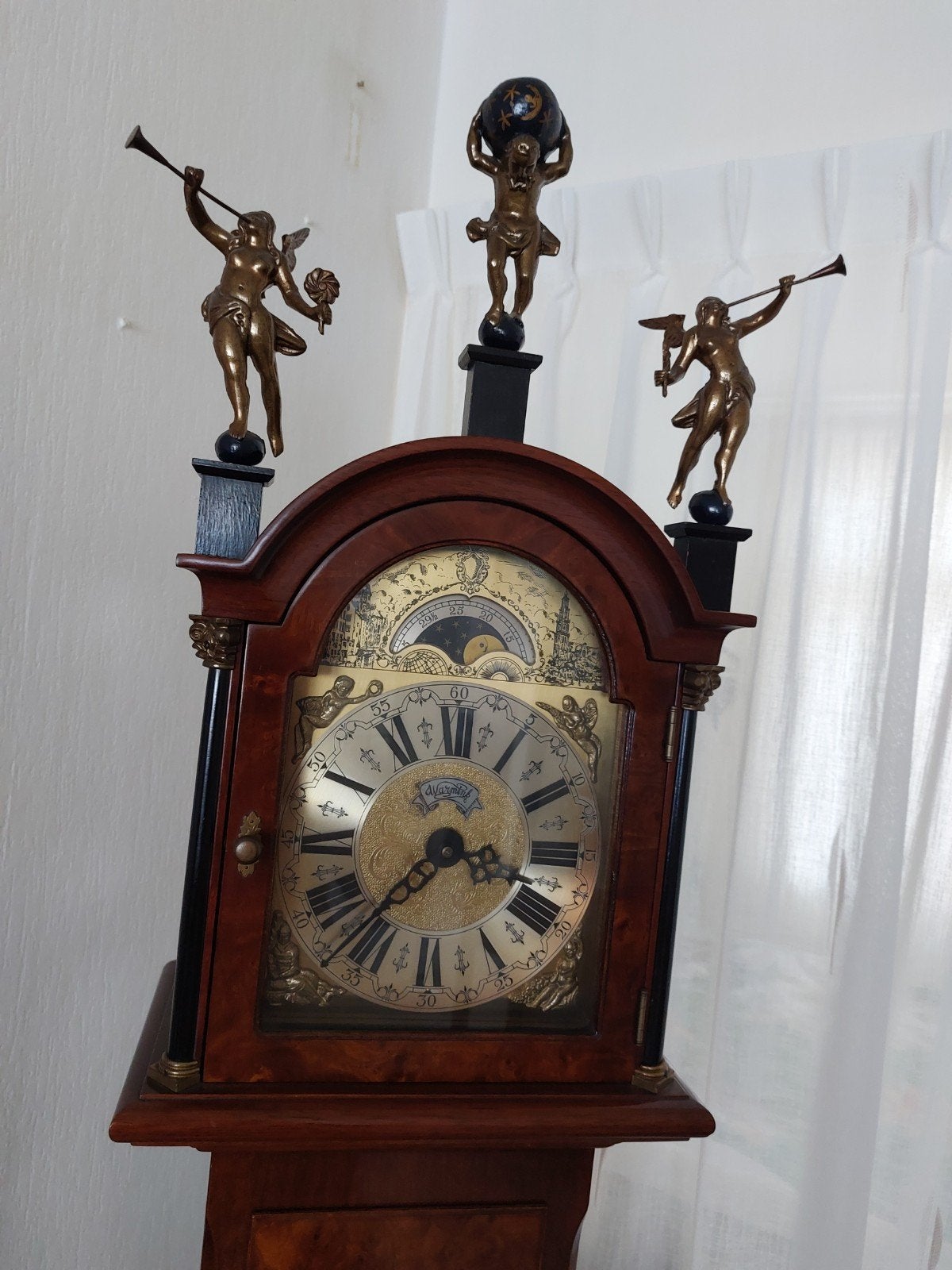 Antieke staande klok met bronzen beelden, Antiek en Kunst, Ophalen