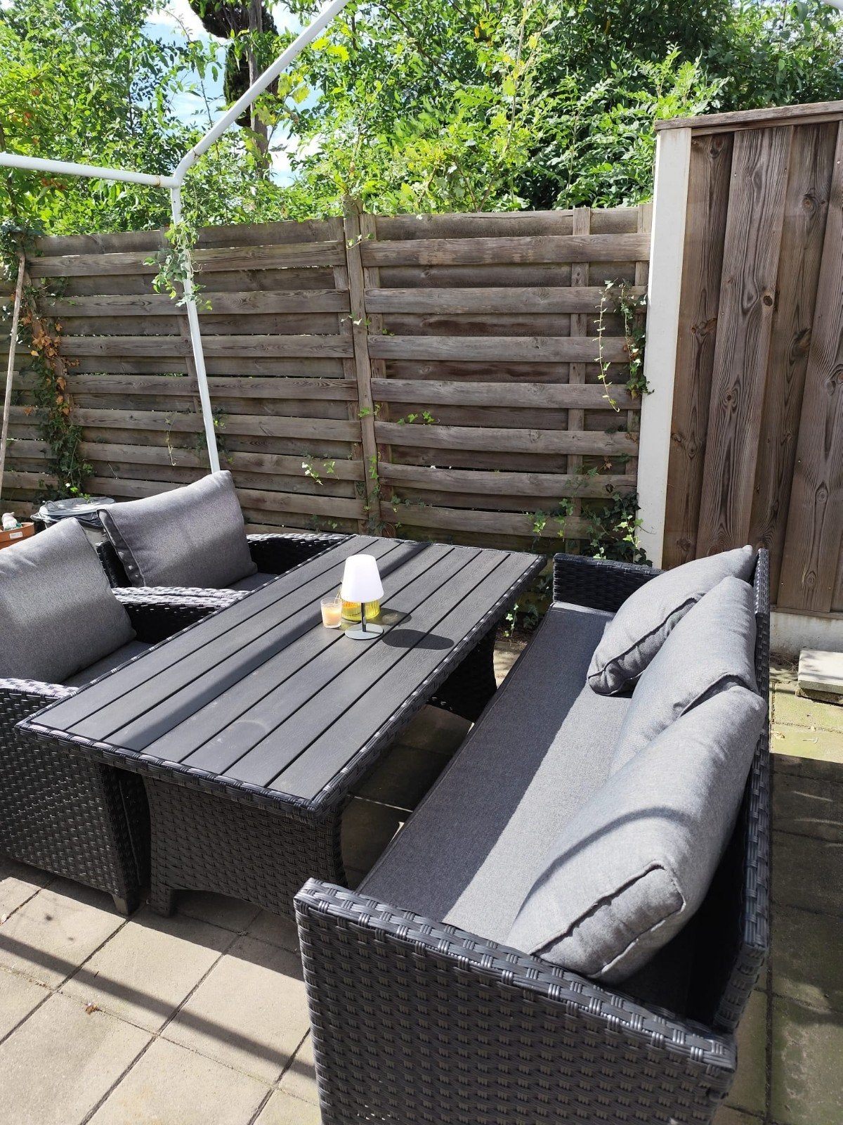 Nette lounge set met hoge tafel en fijne bank + 2 zetels, Ophalen, 5 zitplaatsen, Bank, Zo goed als nieuw
