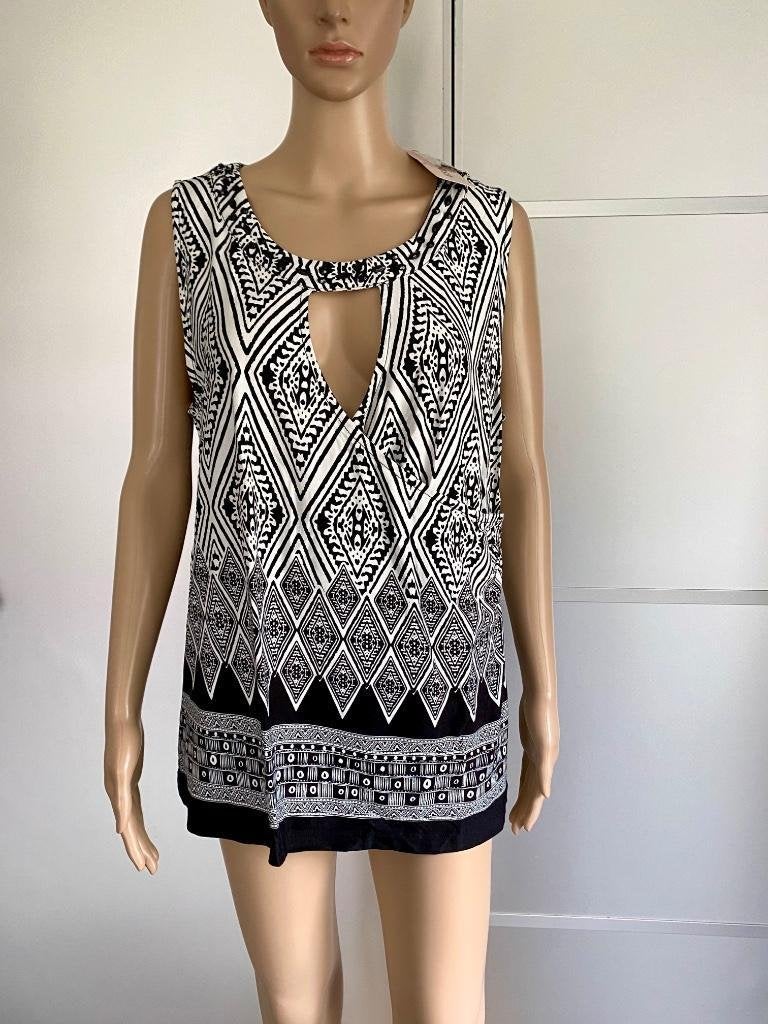 F597 Nieuw: Esqualo mt. 44=L lang top wit/zwart shirt blouse, Kleding | Dames, Wit, Maat 42/44 (L), Ophalen of Verzenden, Zonder mouw