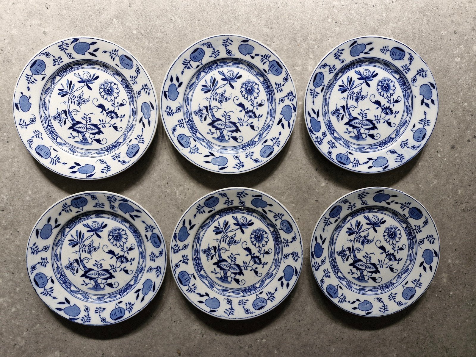 6x Blauw-Wit Porseleinen Borden Zwiebelmuster, Ophalen