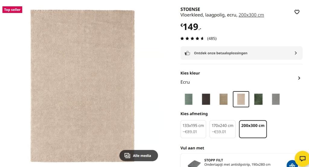 IKEA STOENSE Carpet (Ecru), Ophalen, Crème, Gebruikt, 200 cm of meer