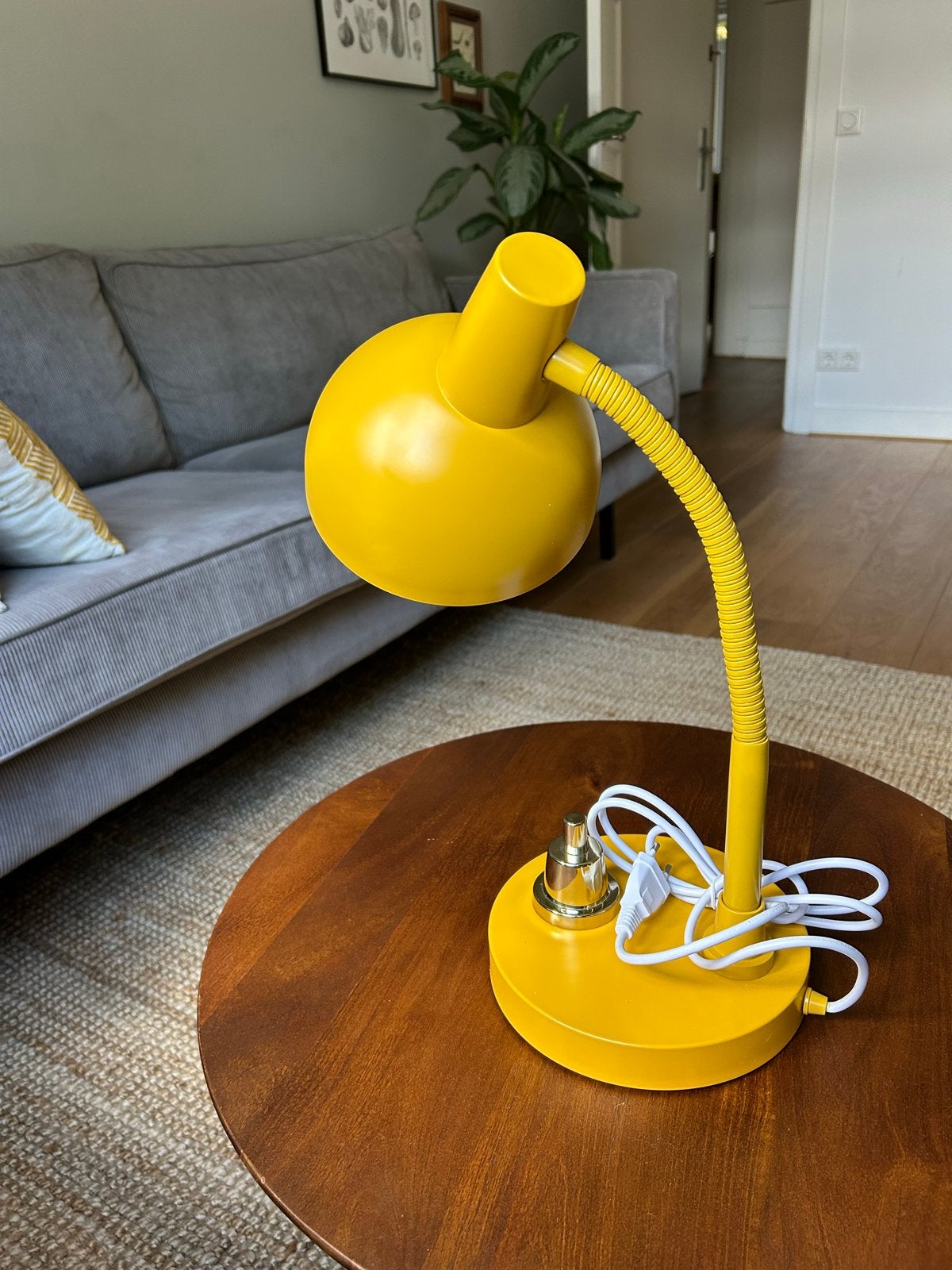 Gele vintage bureaulamp met flexibele arm, Bureaulamp, Gebruikt, Vintage, Ophalen of Verzenden