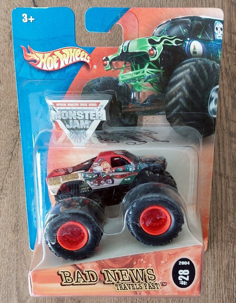 Hot Wheels Monster Jam BAD NEWS met handtekening 1/64, Ophalen of Verzenden, Nieuw, Auto