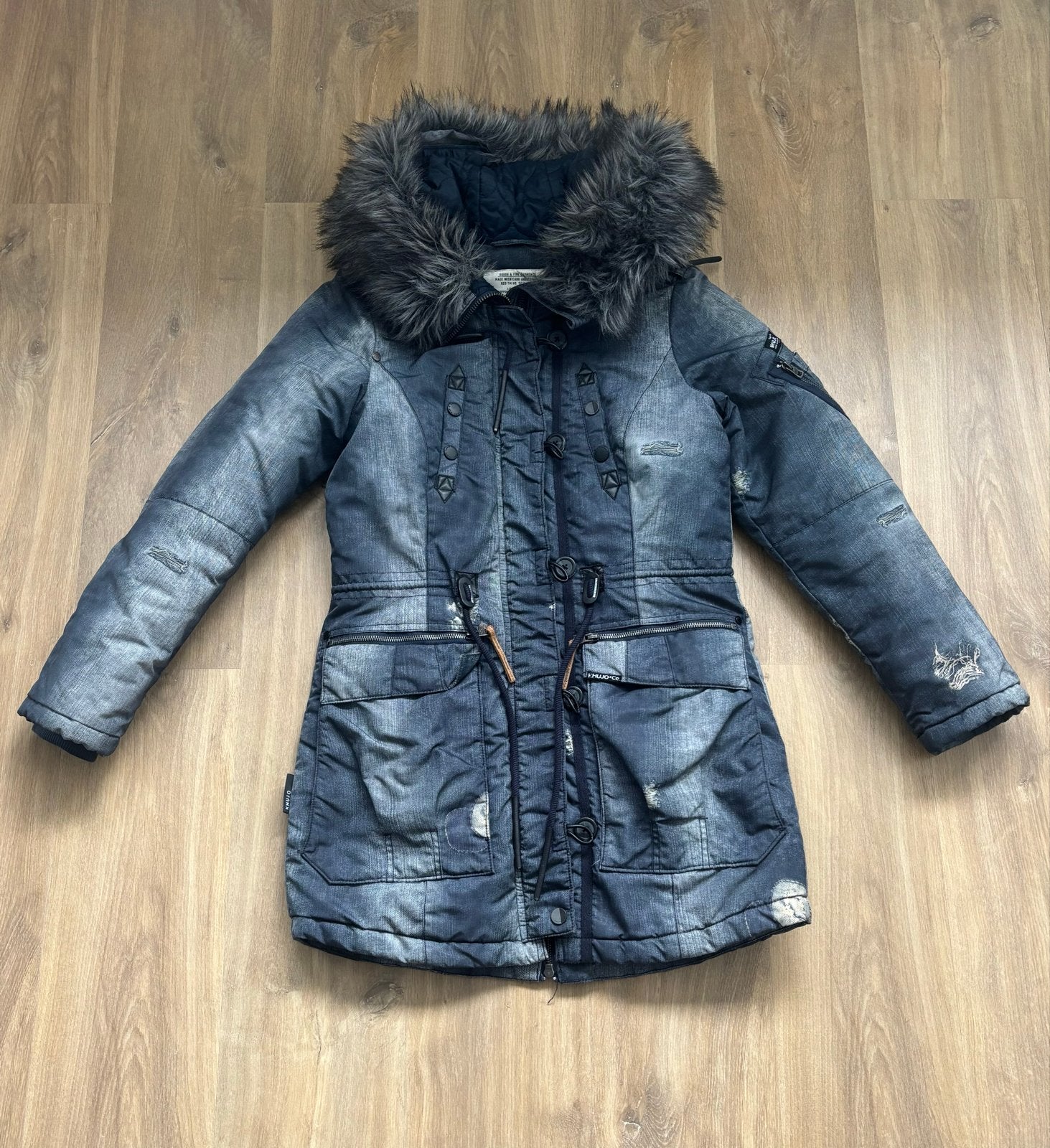 Khujo Jas met bontkraag - Maat XS, Kleding | Dames, Ophalen of Verzenden, Zo goed als nieuw, Maat 34 (XS) of kleiner, Blauw