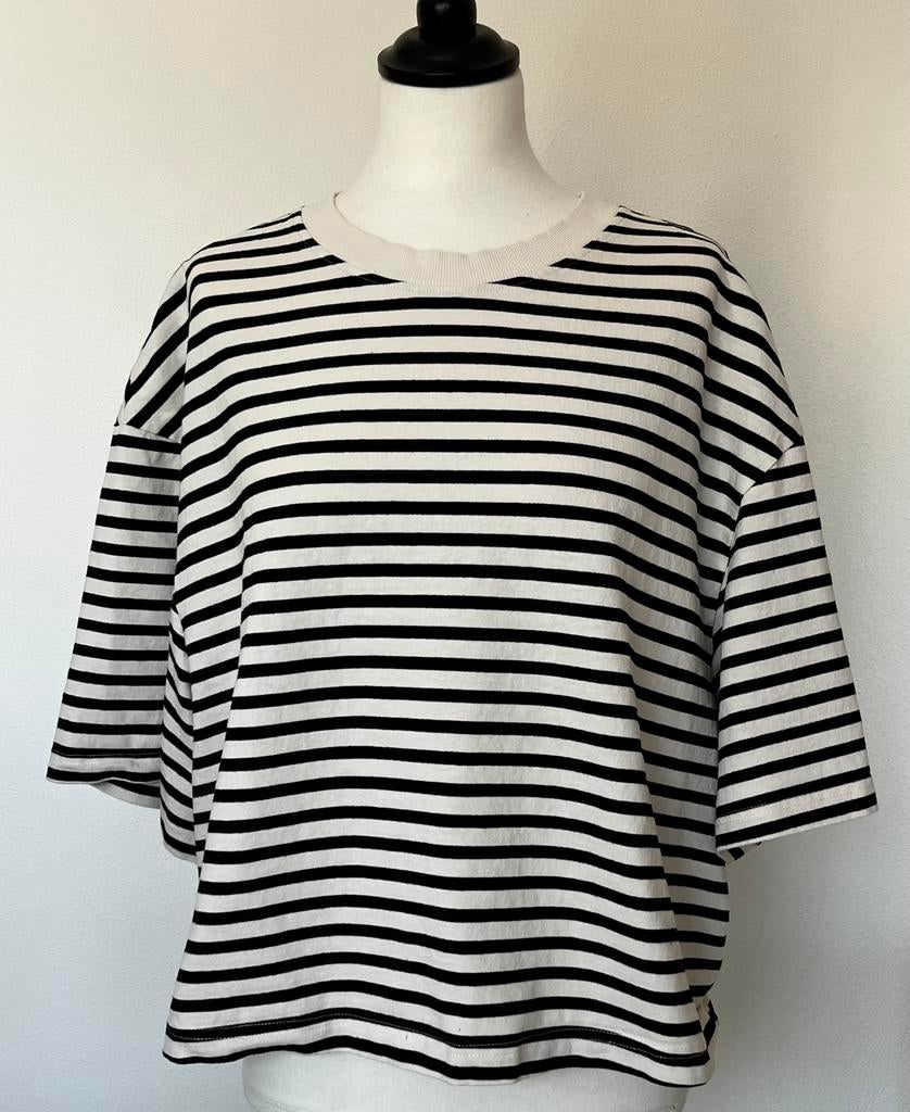H&M zwart/wit gestreept shirt (Bretons) korte mouwen maat XL, Zwart, Maat 46/48 (XL) of groter, Ophalen of Verzenden, Zo goed als nieuw