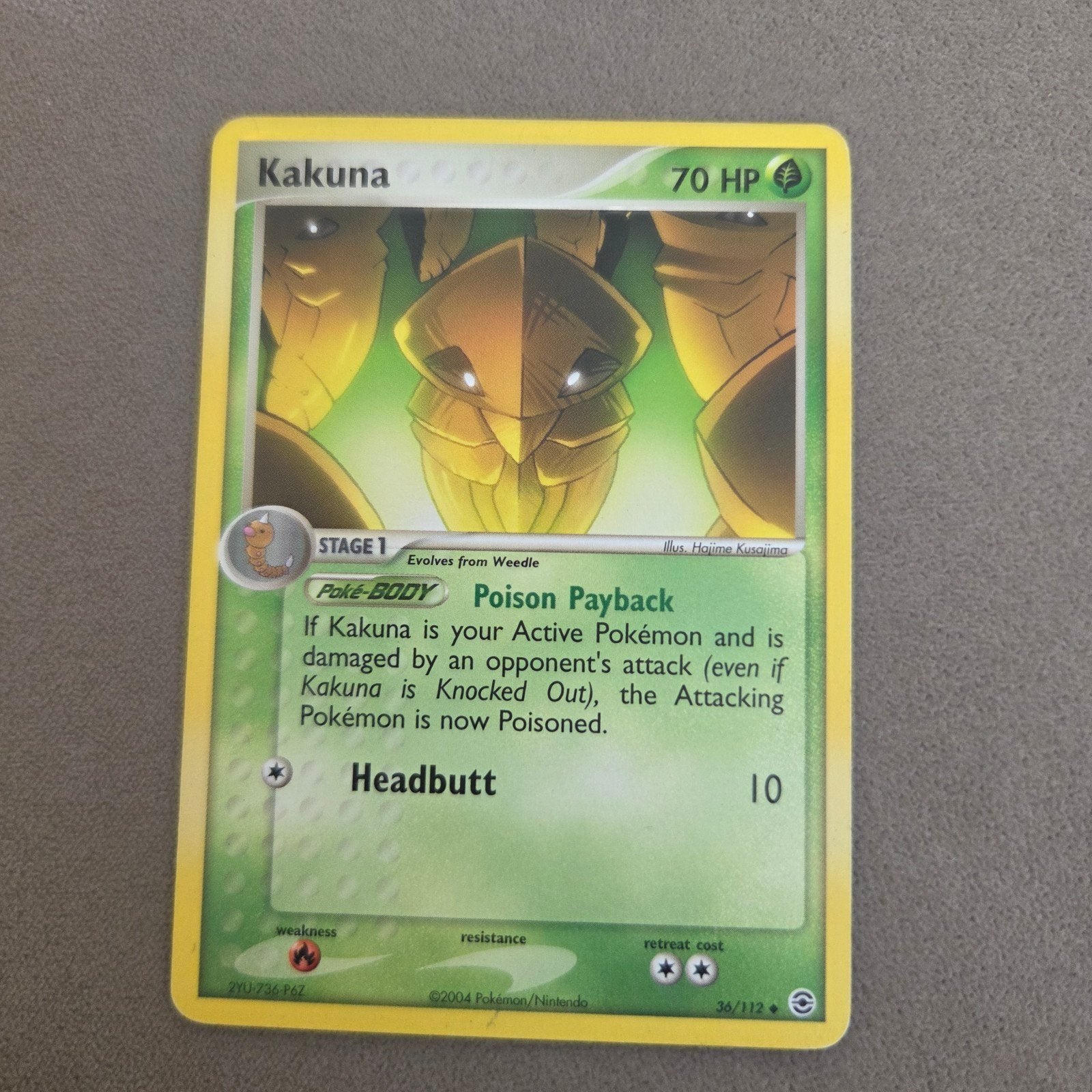 Pokémon Kaart Kakuna 36/112 (2004) - Zeldzaam, Hobby en Vrije tijd, Ophalen of Verzenden, Zo goed als nieuw, Losse kaart