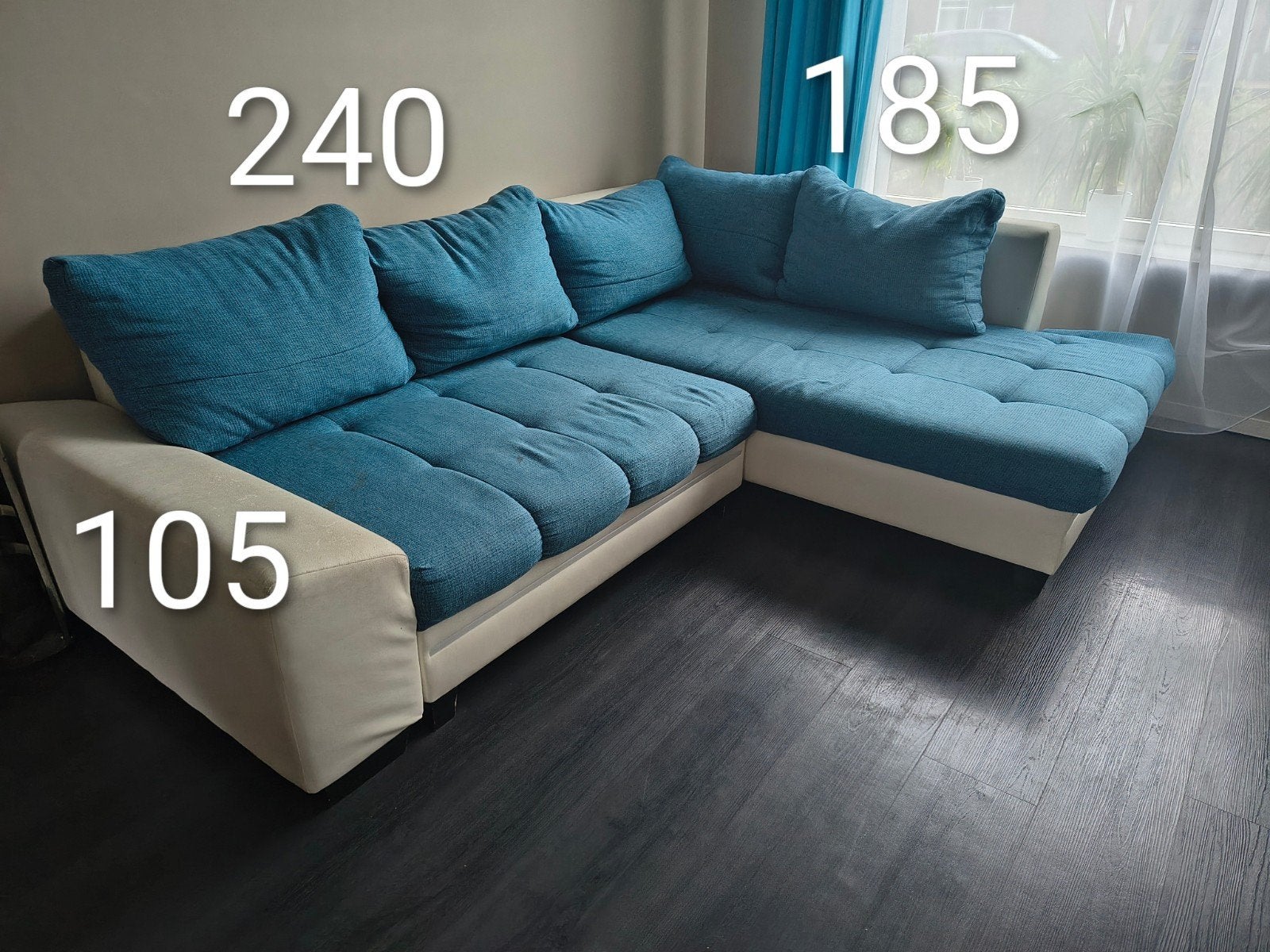 Moderne Hoekbank met Slaapfunctie - Blauw/Wit, Huis en Inrichting, Banken | Bankstellen, 250 tot 300 cm, Gebruikt, 100 tot 125 cm