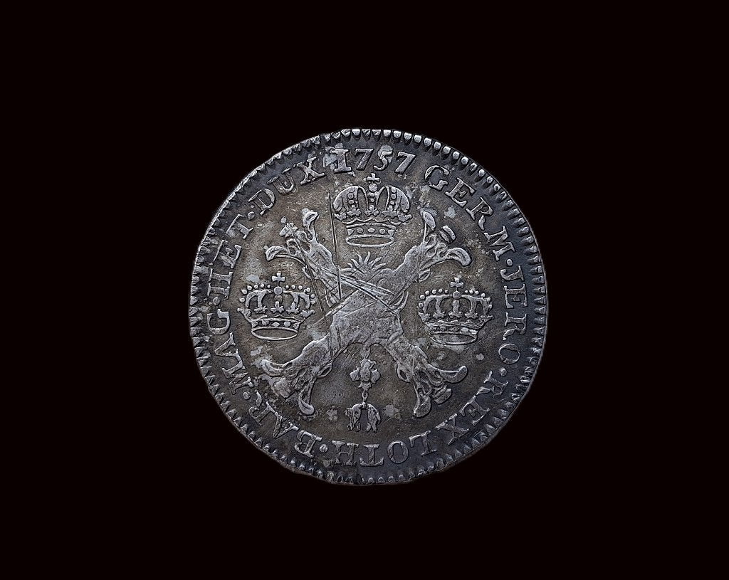 1/2 couronne 1757 Frans I aan name van Maria Theresa Brussel, Verzenden, Zilver, Zilver