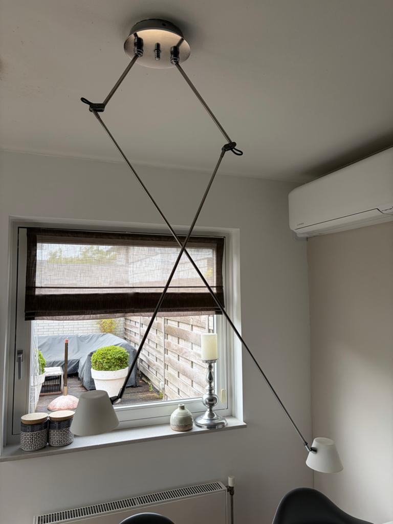 RVS frame plafondlamp met twee flexibele LED armaturen, Ophalen, Gebruikt, Metaal