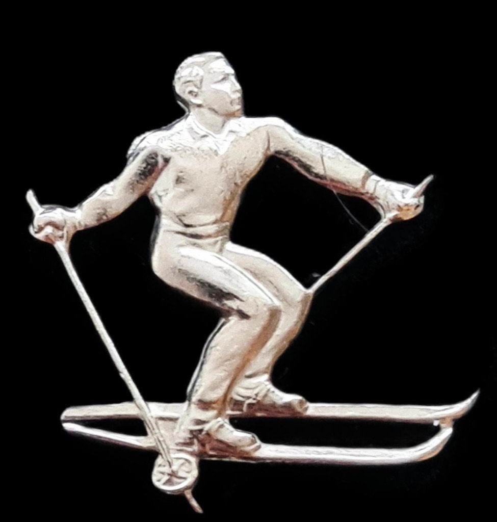 Ski pin in zilverkleur, Verzenden, Nieuw, Sport, Speldje of Pin