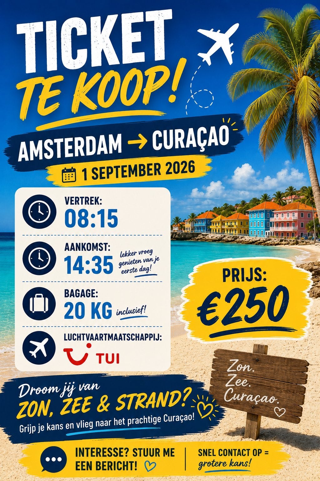 Enkeltje Curaçao, Tickets en Kaartjes, Eén persoon