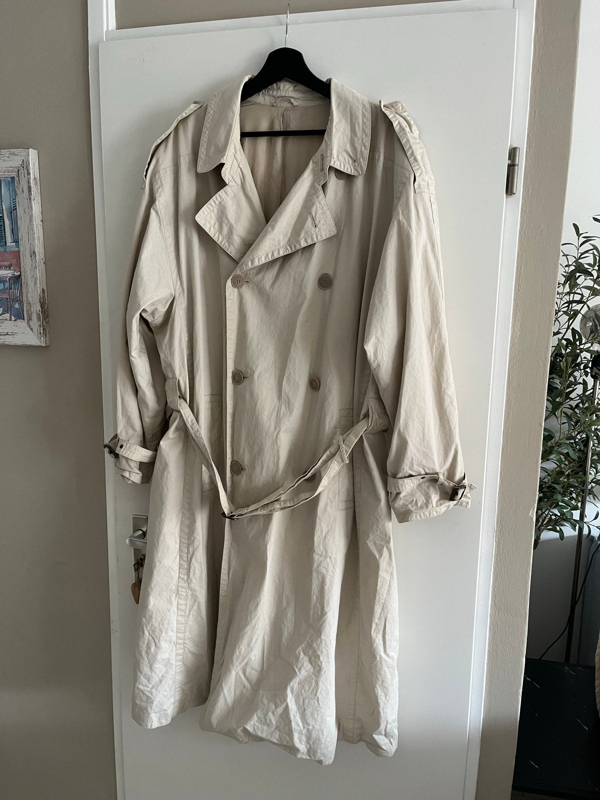 Hugo Boss Trenchcoat oversized beige katoen/viscose, Ophalen of Verzenden, Zo goed als nieuw, Maat 56/58 (XL), Beige