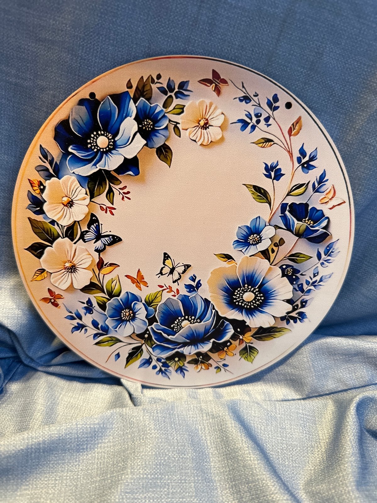 Decoratieve schaal met blauwe en witte bloemen, Ophalen of Verzenden, Nieuw