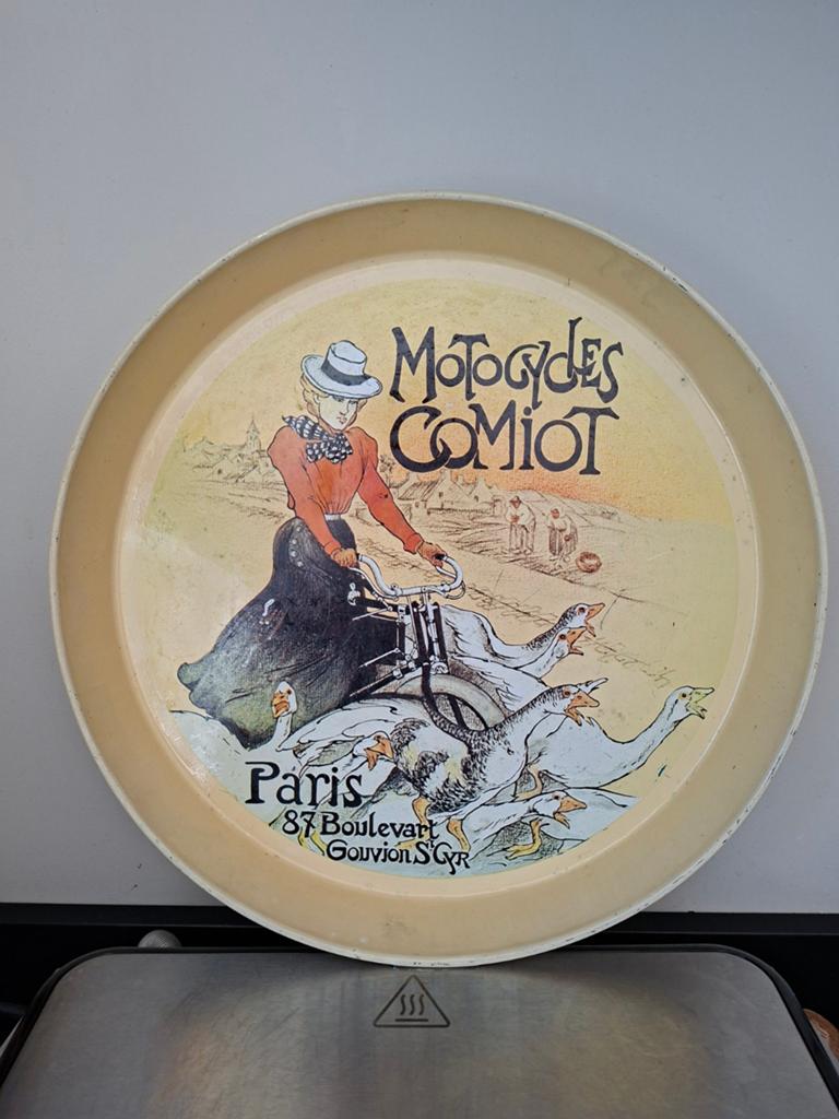 Vintage metalen dienblad met Franse afbeelding, Ophalen of Verzenden