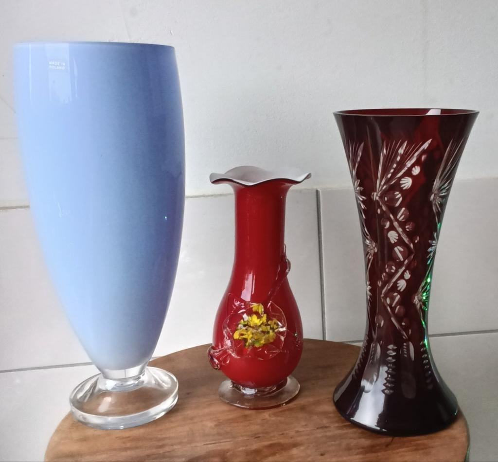Glas vazen in een koop of apart., Huis en Inrichting, Woonaccessoires | Vazen, Ophalen of Verzenden, Overige kleuren, Glas, Minder dan 50 cm