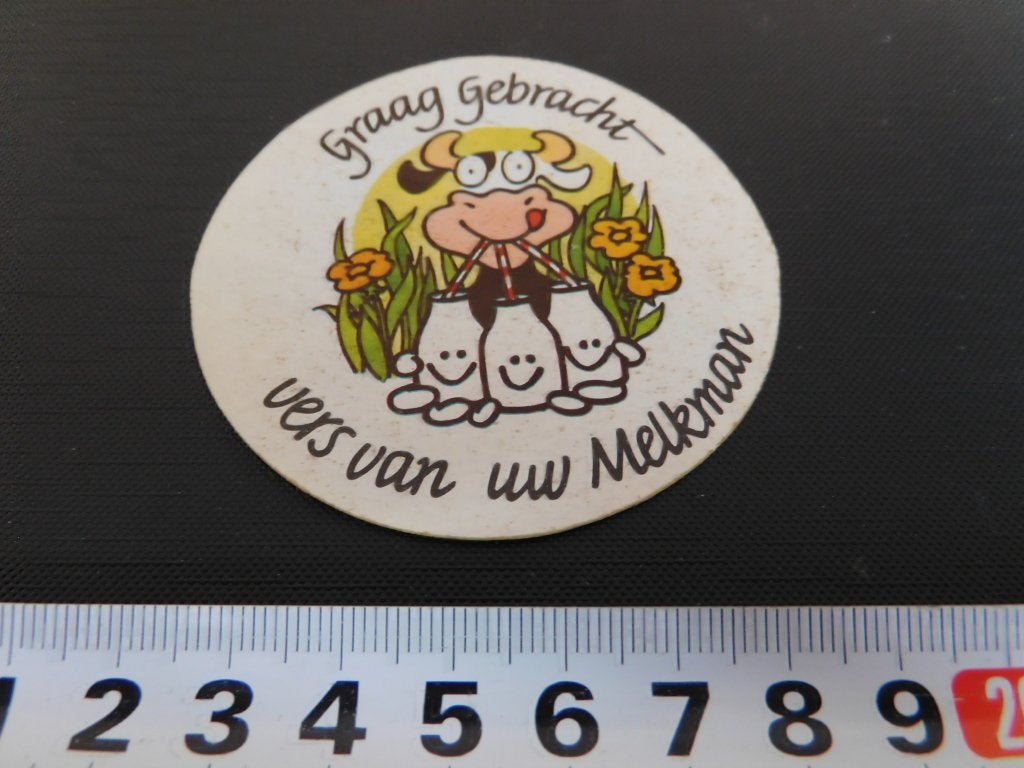 sticker graag gebracht vers van uw melkman zuivel koe melk, Verzamelen, Ophalen, Zo goed als nieuw