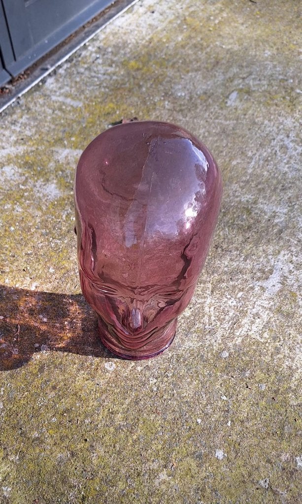Vintage mid-century roze gekleurde glazen mannequinkop., Ophalen of Verzenden