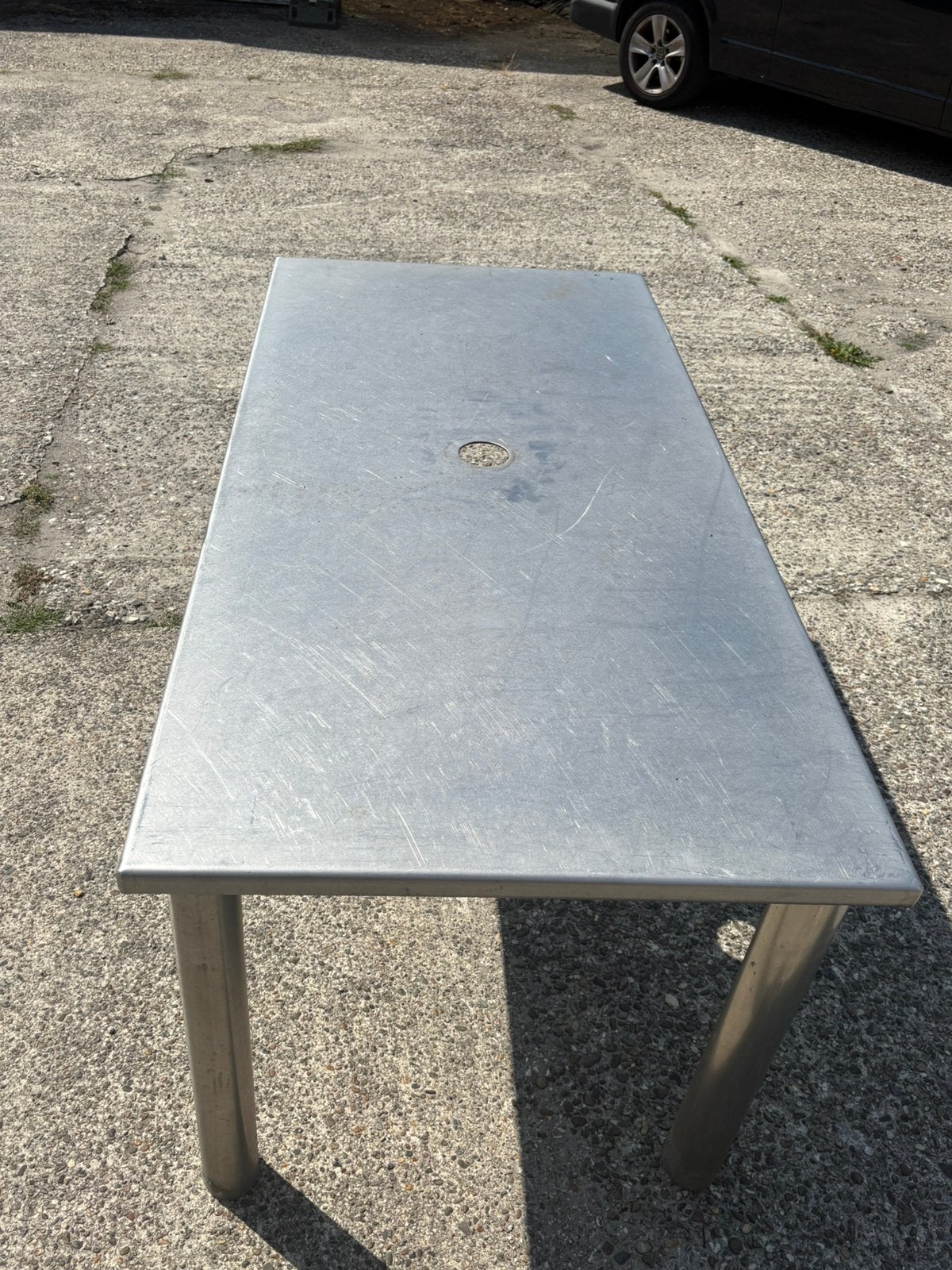 RVS tuintafel met parasol gat, Ophalen, Zo goed als nieuw, Rechthoekig, Rvs