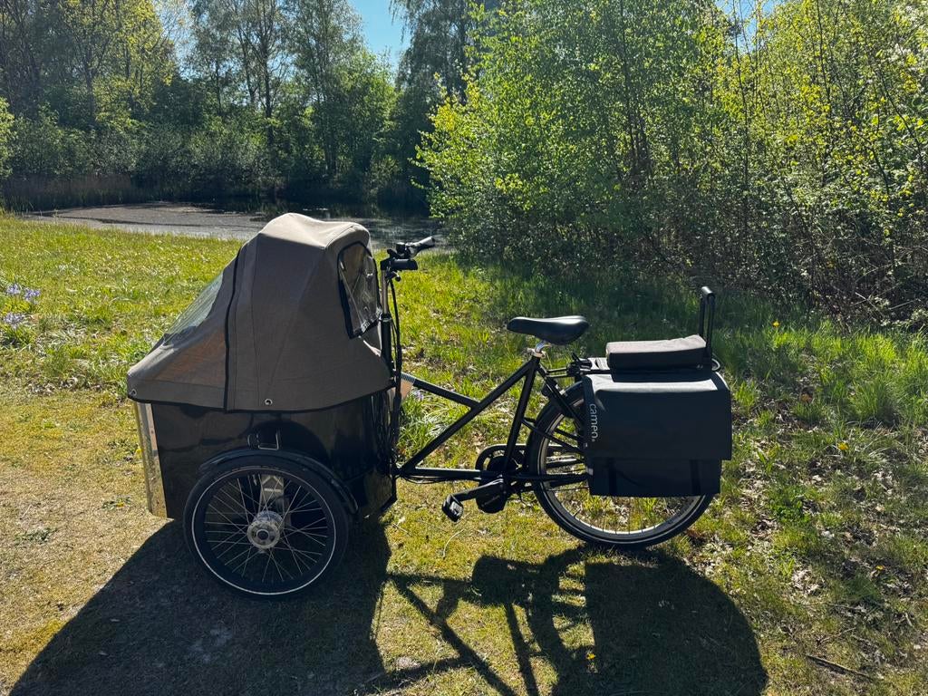 Zeer nette Nihola elektrische bakfiets met nieuwe huif, Fietsen en Brommers, 3 kinderen, Velgrem, Huif, Zo goed als nieuw