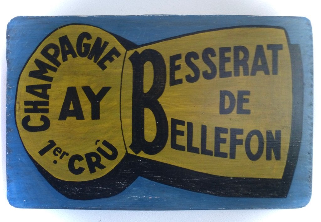 Vintage houten reclame bord / Besserat Champagne, Reclamebord, Ophalen of Verzenden, Zo goed als nieuw, B6