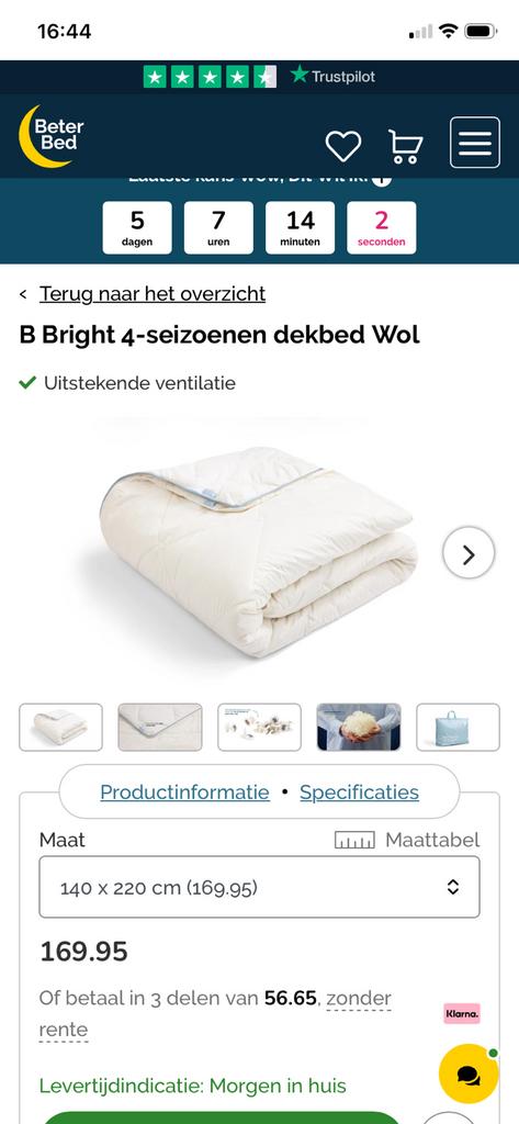 Dekbed wol B bright 140x220 nieuw, Ophalen, Eenpersoons, Wit, Nieuw