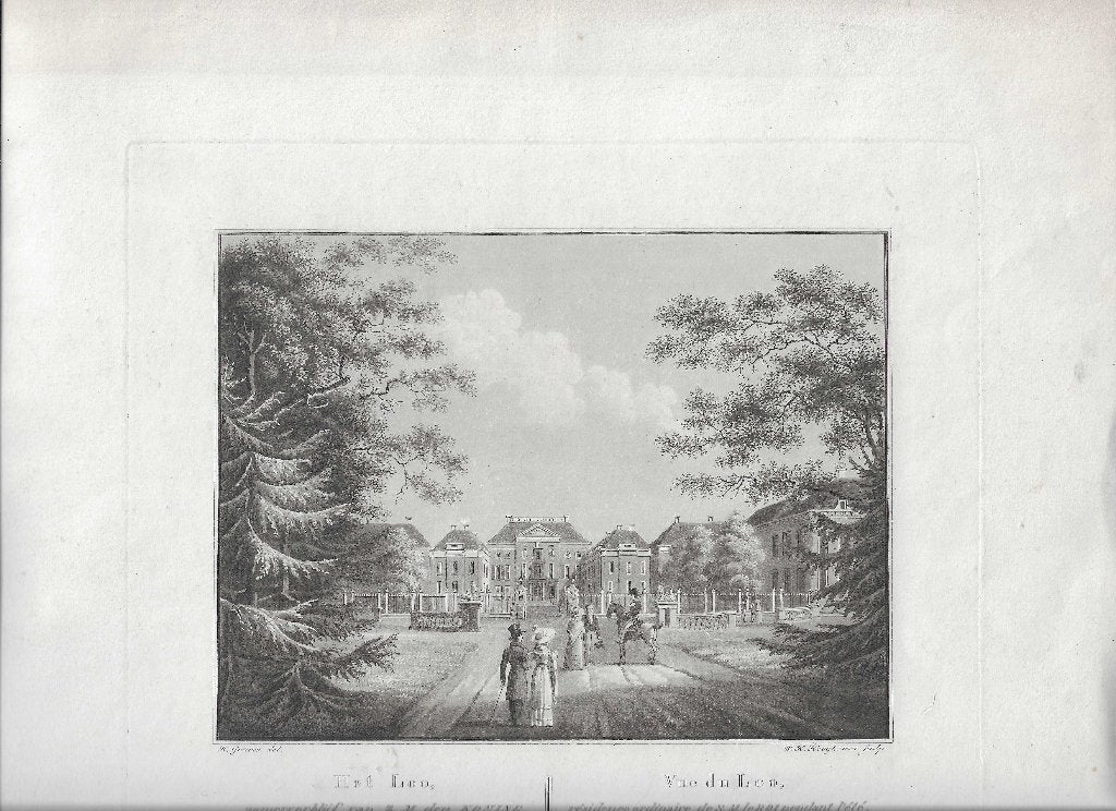 Het Loo zomerverblijf van Z.M. de Koning Litho Aquatint 1825, 1800 - 1899, 17 cm, Architectuur, Ophalen of Verzenden