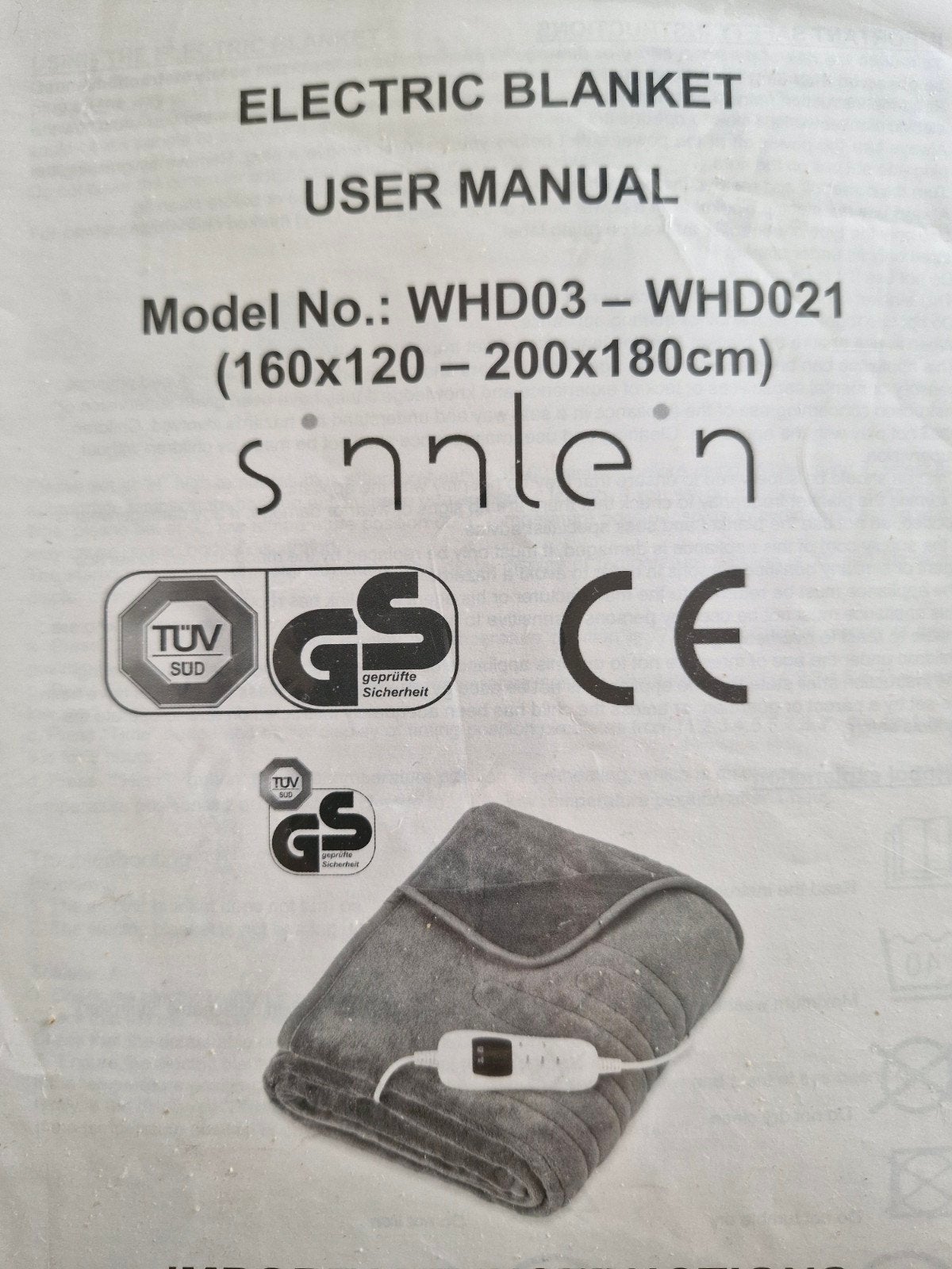 Sinnlein Elektrische Deken 200x180cm - Antraciet, Witgoed en Apparatuur, Ophalen of Verzenden, Zo goed als nieuw