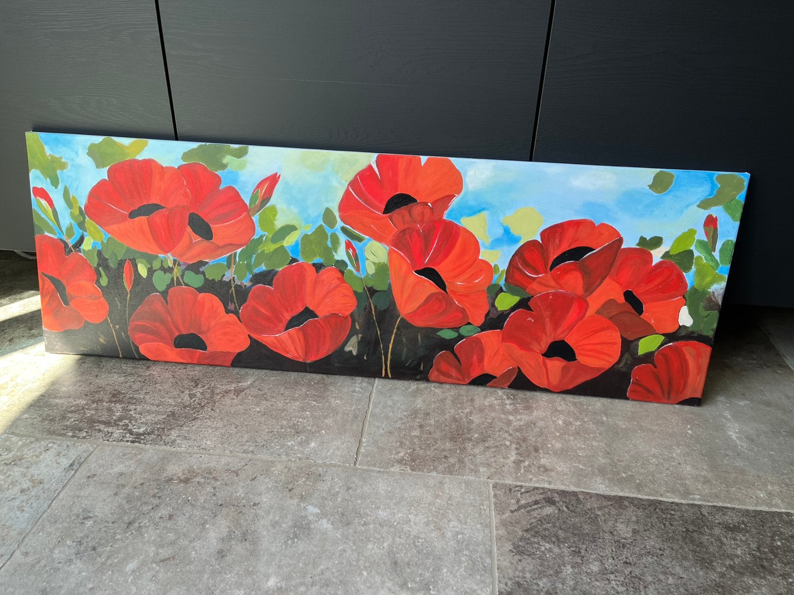 Mooi schilderij met klaprozen, 120x40, Ophalen