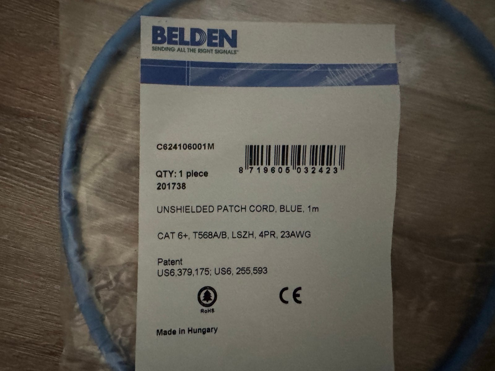 Belden Cat6+ UTP Patchkabel Blauw 1m, Ophalen of Verzenden, Nieuw