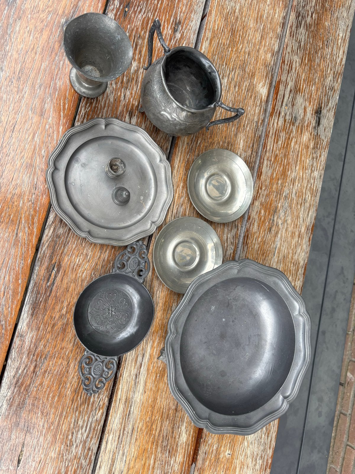 Antiek tinnen servies set - diverse stukken, Ophalen of Verzenden