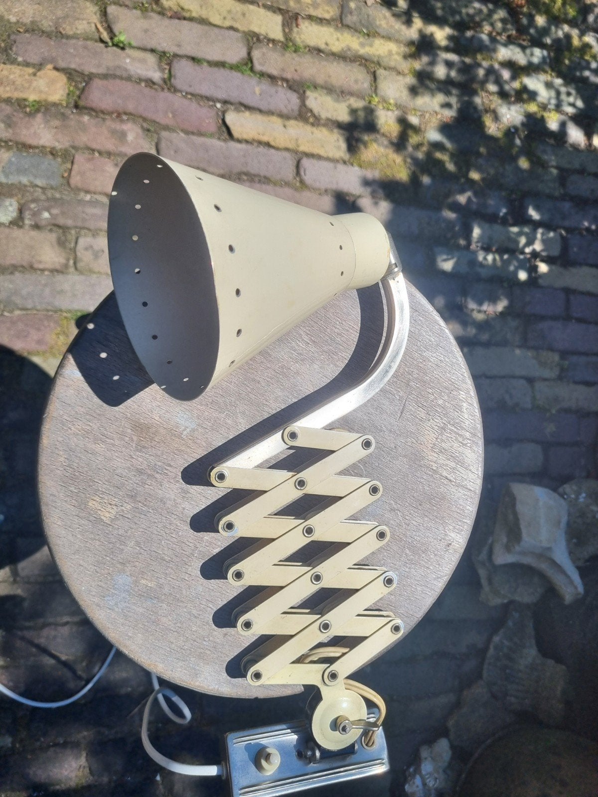 Vintage Schaarlamp Crèmekleurig, Huis en Inrichting, Gebruikt, Overige merken, Metaal, Beige