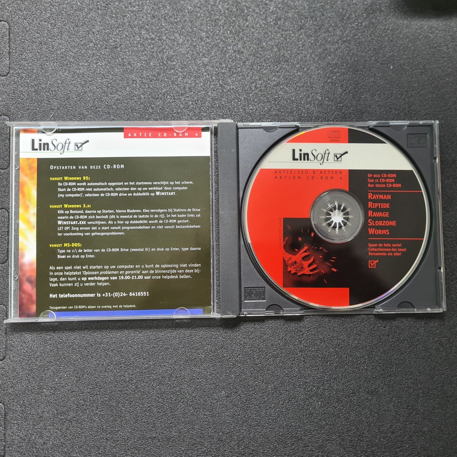 LinSoft Aktie CD-ROM 4: Rayman, Riptide, Worms en meer, Ophalen, Gebruikt, 1 speler, Platform