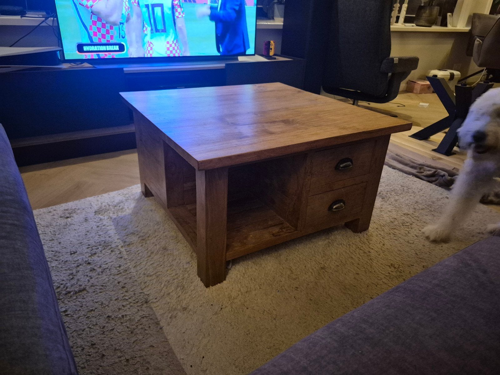 Massief Teak Houten Salontafel 80x80 cm, Ophalen, 50 tot 100 cm, 50 tot 100 cm, Zo goed als nieuw