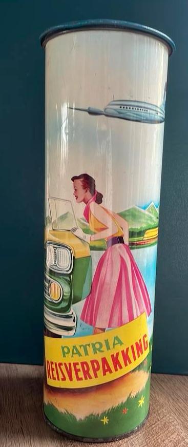 Vintage koekblik Patria reisverpakking jaren ‘50-‘60, Verzamelen, Blikken, Ophalen of Verzenden, Gebruikt