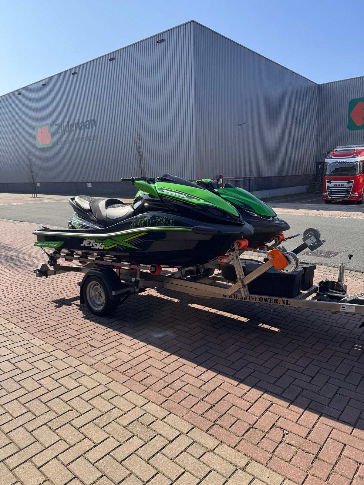 Kawasaki Jetski Set met Trailer - Zwart/Groen, Watersport en Boten, Jetski's en Waterscooters, Ophalen, Gebruikt, Benzine, 200 pk of meer