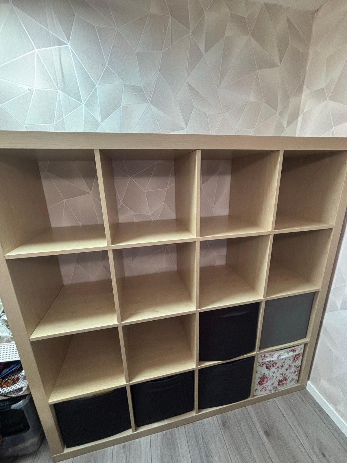 IKEA Kallax kast 16 vakken met diverse bakken, Ophalen, Gebruikt, 100 tot 150 cm, Minder dan 100 cm