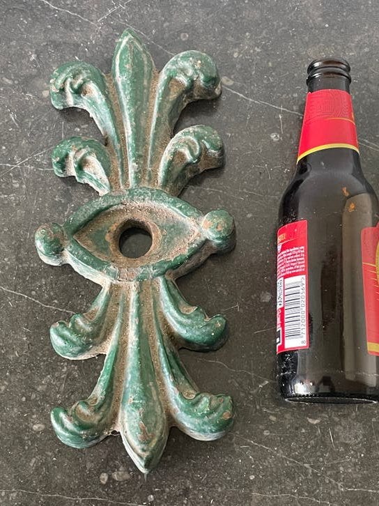 Antieke gietijzeren decoratie, groen geverfd, Ophalen of Verzenden