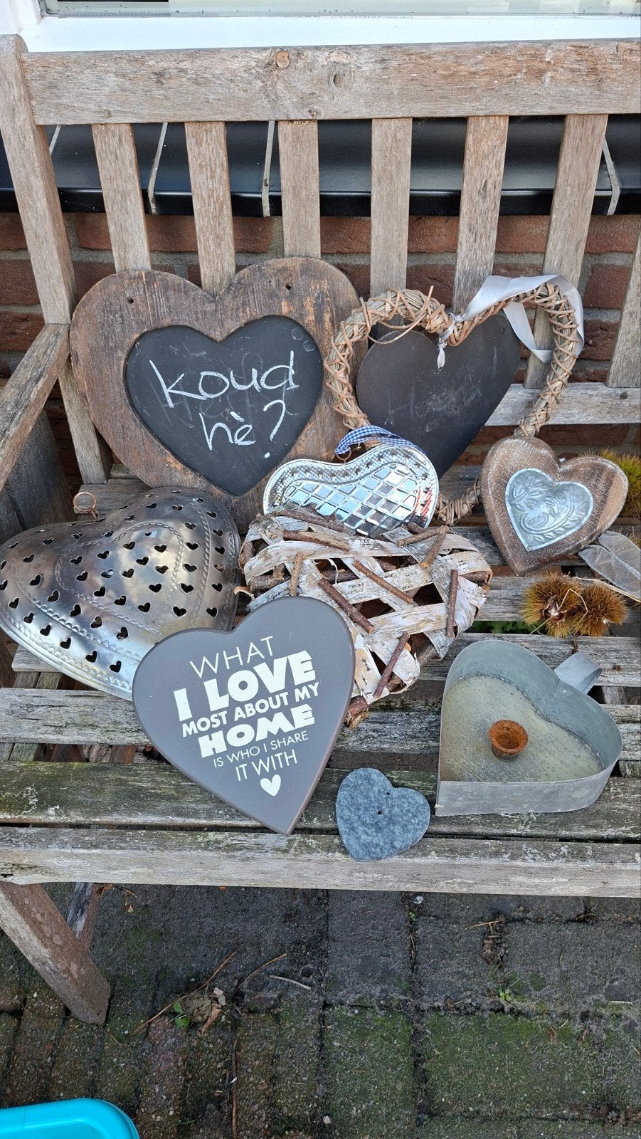Allerlei metalen, houten en rieten harten, Ophalen of Verzenden