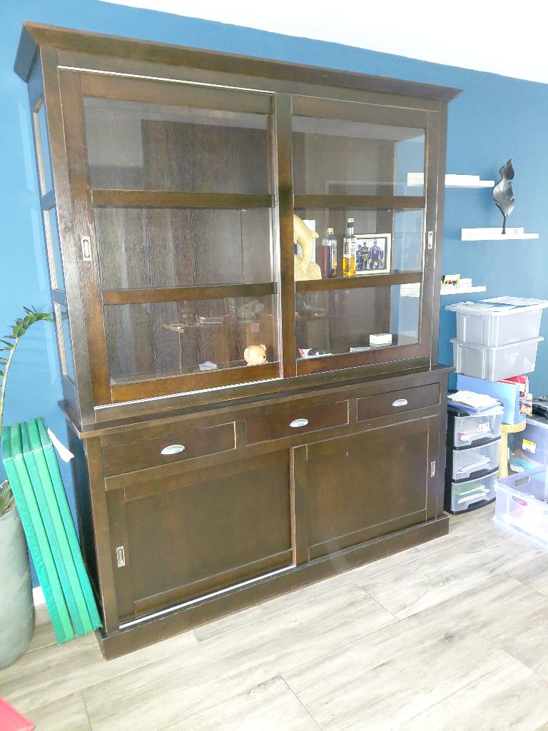 Vitrine Kast  breed 1,78hoog 2 meter donker bruin, Huis en Inrichting, Kasten | Vitrinekasten, Ophalen, Met plank(en), Gebruikt