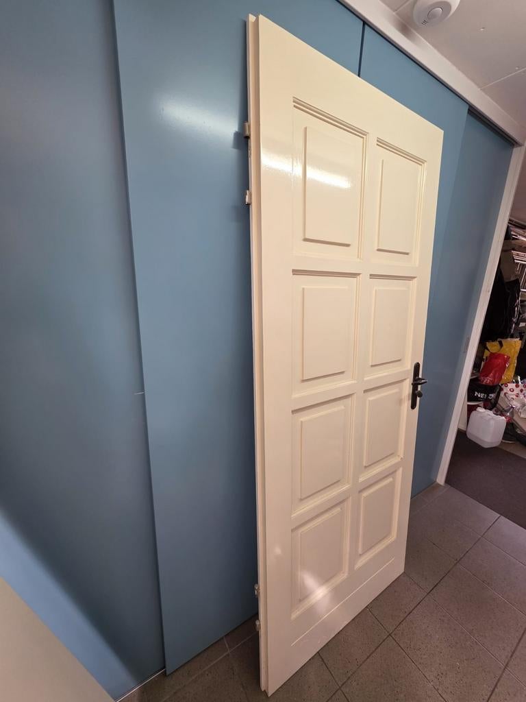 Jaren '70 houten opdek binnendeuren met zwart beslag, Ophalen, Gebruikt, 80 tot 100 cm, Binnendeur
