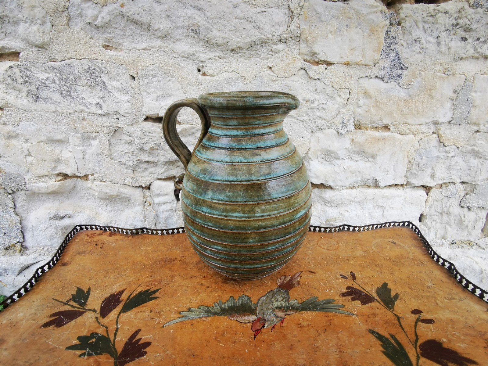 vintage waterkan vaas terracotta vintage groen 24cm Miekje, Ophalen of Verzenden