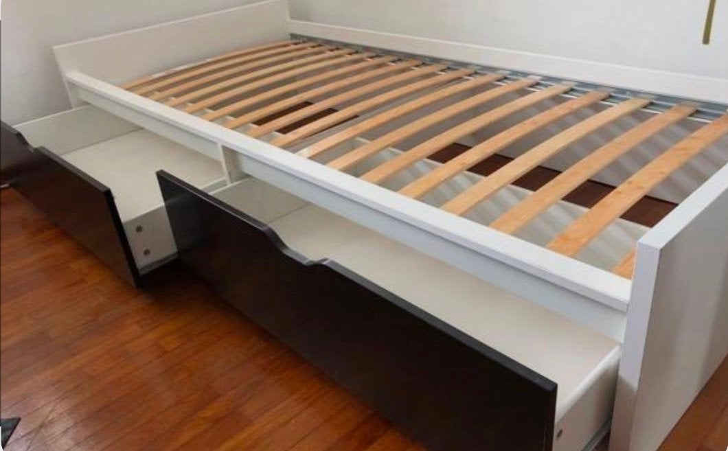 IKEA FLAXA bed met opbergruimte en hoofdbord/ nachtkastje, Ophalen, Gebruikt, 90 cm, Eenpersoons