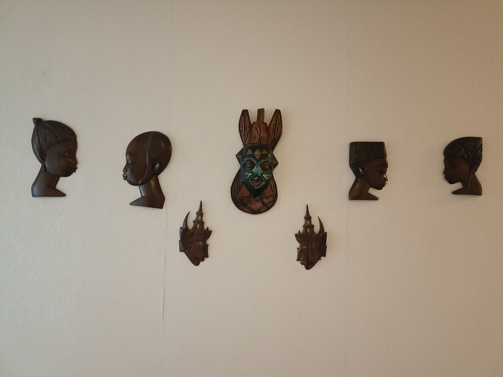 7 houten wanddecoraties - Afrikaanse en Aziatische ku, Wanddecoratie, Bruin, Afrika, Gesneden