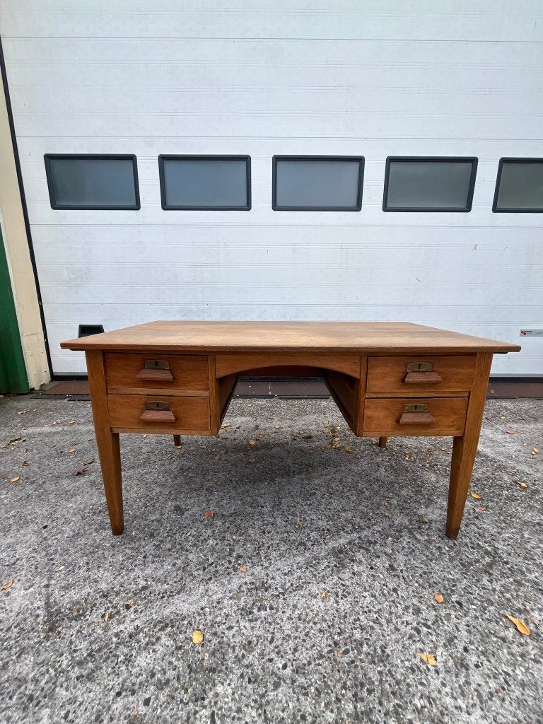 VIntage eiken bureau met stoel uit de jaren 60, Ophalen, Gebruikt, Hout, Bruin