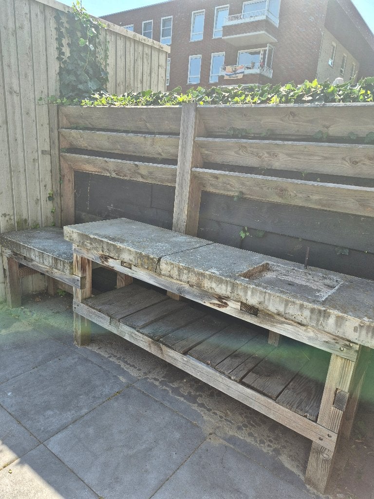 Robuuste werkbank 290 cm met betonnen werkblad, Ophalen, Gebruikt, 170 cm of meer