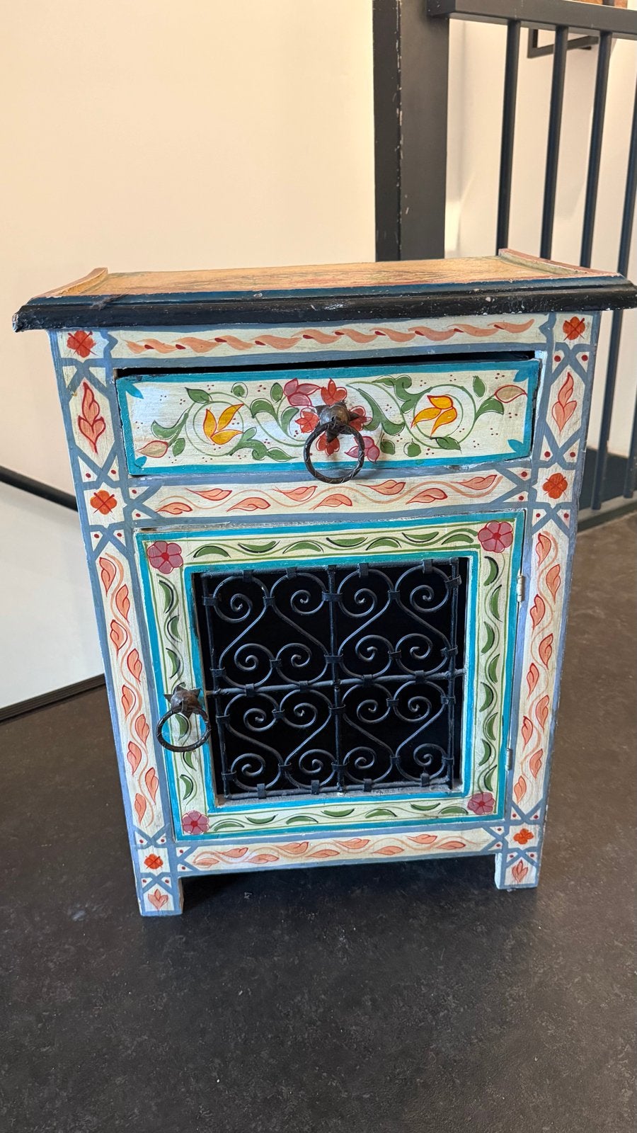 Marokkaans handgeschilderd nachtkastje/bijzettafel, Antiek en Kunst, Ophalen