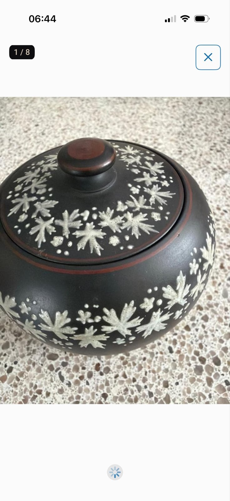 Vintage Zwarte Pot met Bladmotief - Decoratieve Opberger, Verzenden