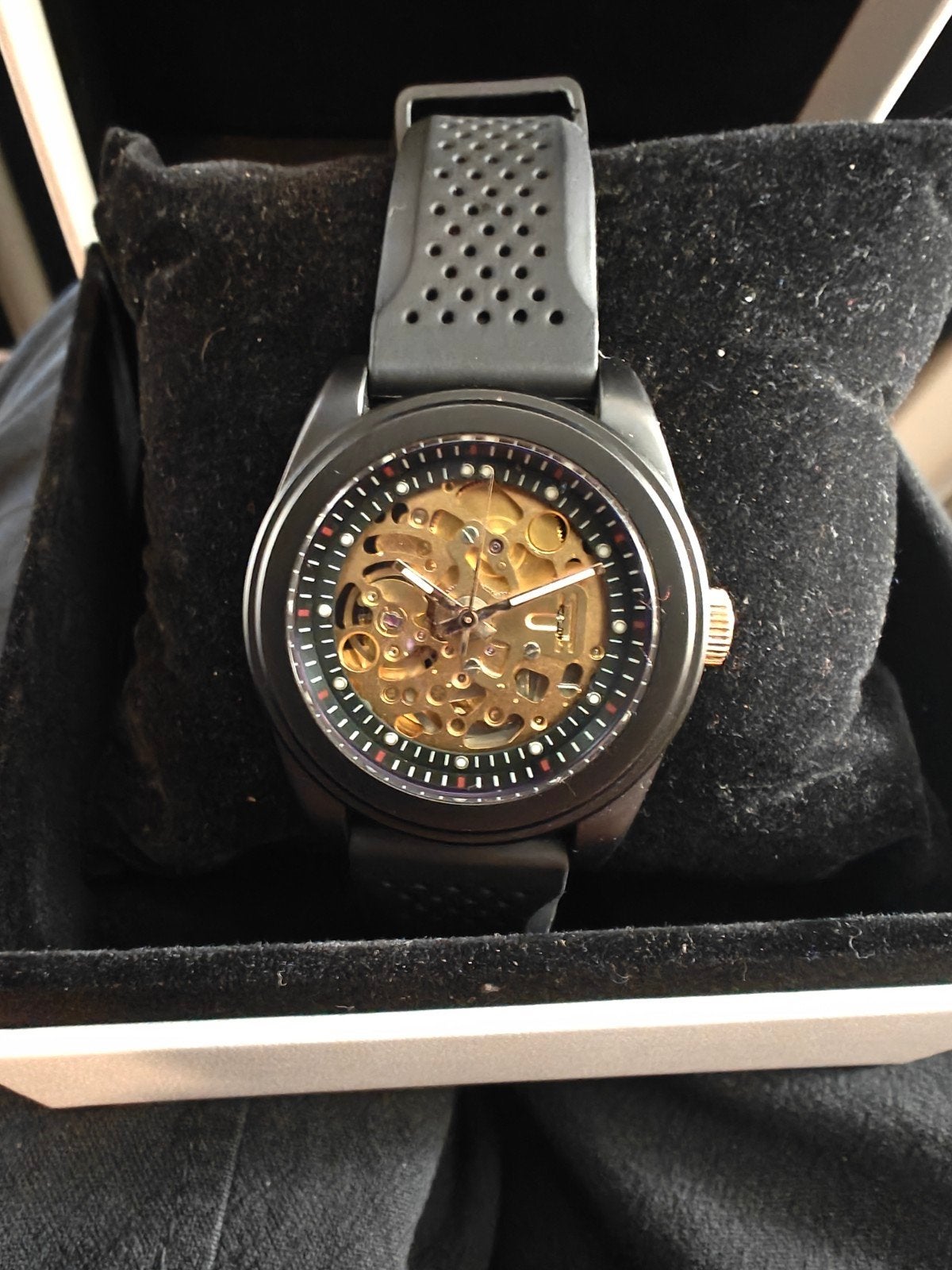 Homemade Seiko MOD - Black&Gold, Red Sapphire, Sieraden, Tassen en Uiterlijk, Horloges | Heren, Seiko, Staal, Polshorloge, Nieuw
